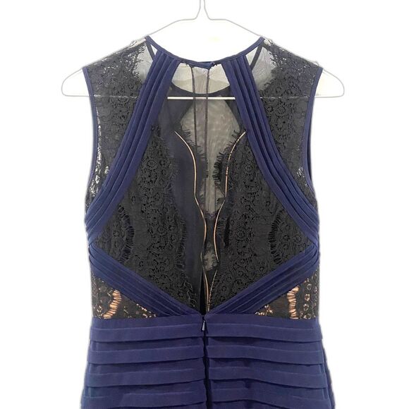 Xscape Lace Sheer Cocktail Dress - Navy/Black 8 - Picture 5 of 8